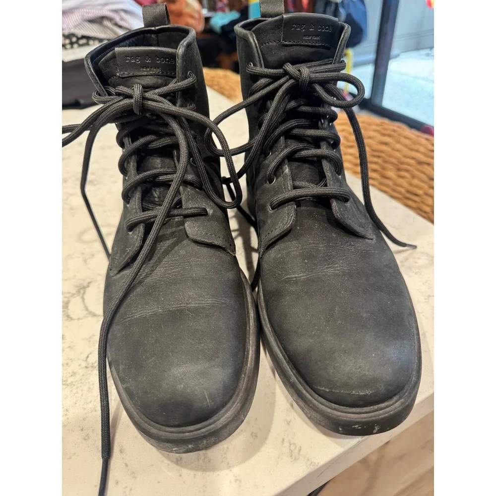 Rag & Bone distressed Black Suede Crepe Sole Lace Up Boot. Made in Italy Size 42